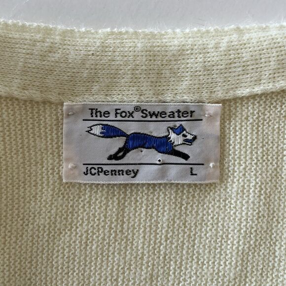 JC Penney The Fox Sweater Grandpa Cardigan Mens L Butter Yellow Vintage 60s 70s - Picture 6 of 9